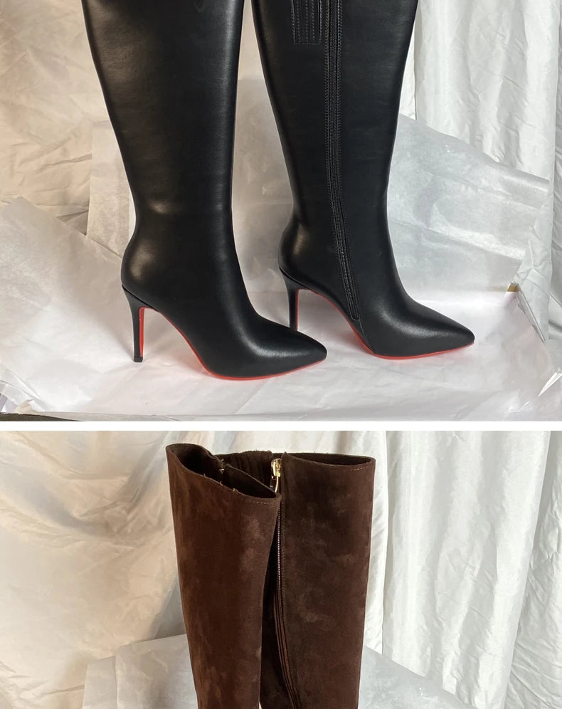 Women Pole Knee High Designer Boots – Sexy Leather High Heel