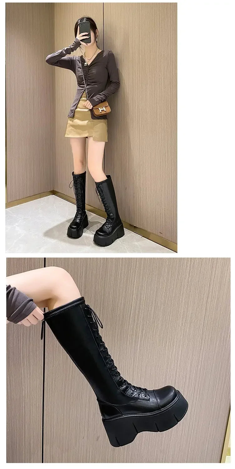 Women Mid Calf Boots Motorcycle Fuzzy Boots