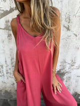 ZenFit™ – V-Neck Wide Leg Sleeveless Jumpsuit (Minimal, Cool & Flexible)
