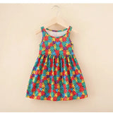 Colorful sleeveless summer dress for girls with floral print, knee-length, suitable for ages 4-6 years.