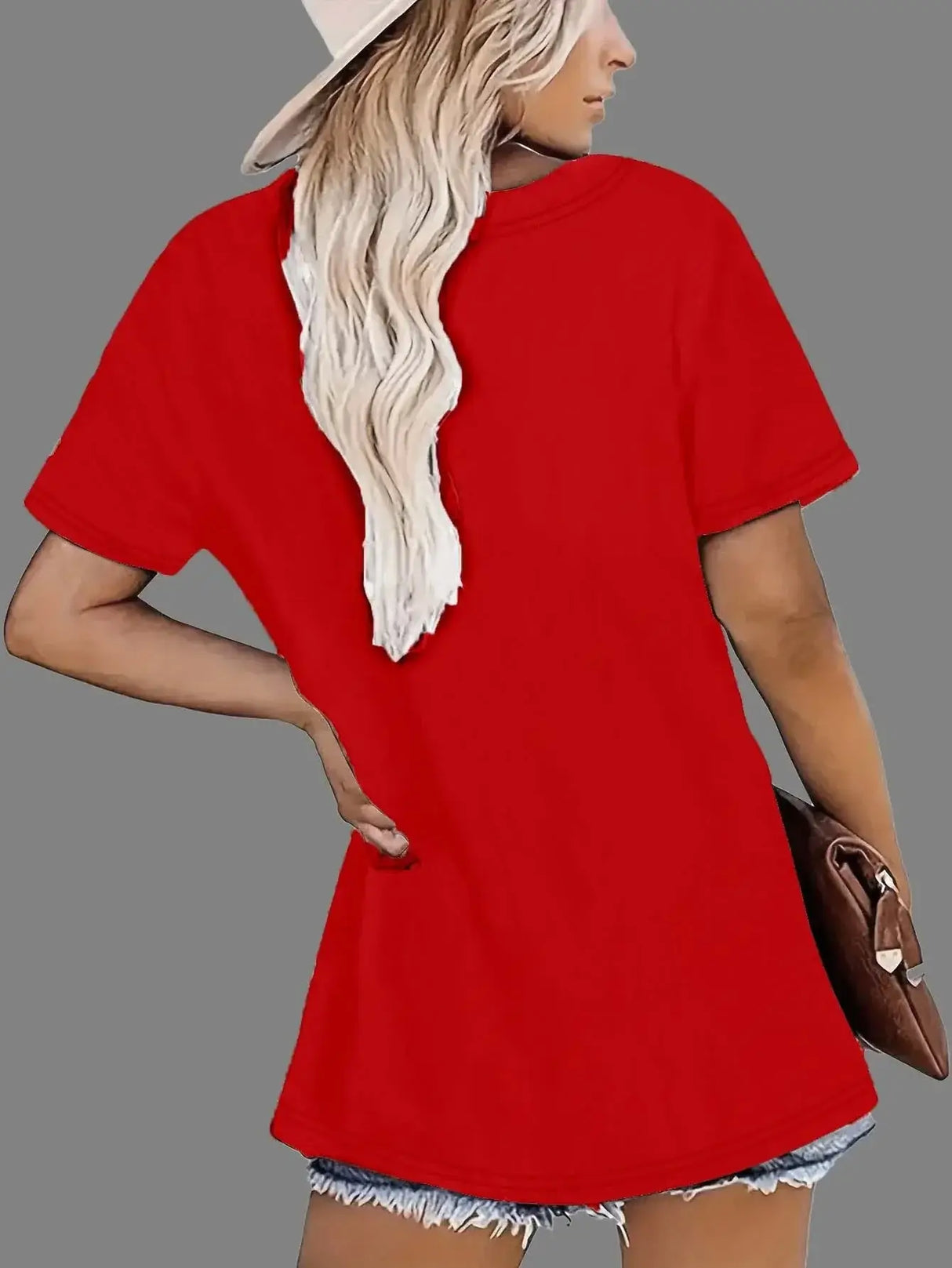 Women Plus Size Red Cat Print Short Sleeve T-Shirt