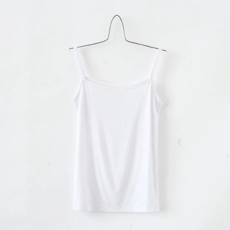 BasicBreeze™ white solid cotton strap camisole hanging on a minimalist hanger.