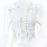 Aesthetic Bow Bandage Ribbed Crop Top