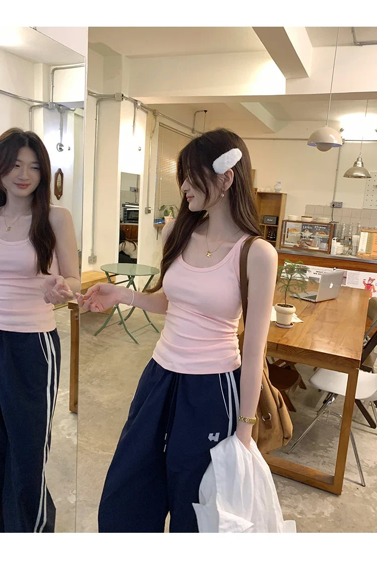 Basic Ribbed O-Neck Camisole Tank Top