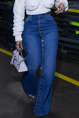 Women Plus Size Button Fly Wide Leg Jeans