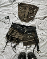 Women Cross Patch Denim Skirt Set