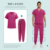 Unisex nurse surgical scrub suit jogger set in vibrant pink, suitable for medical professionals and versatile work environments.