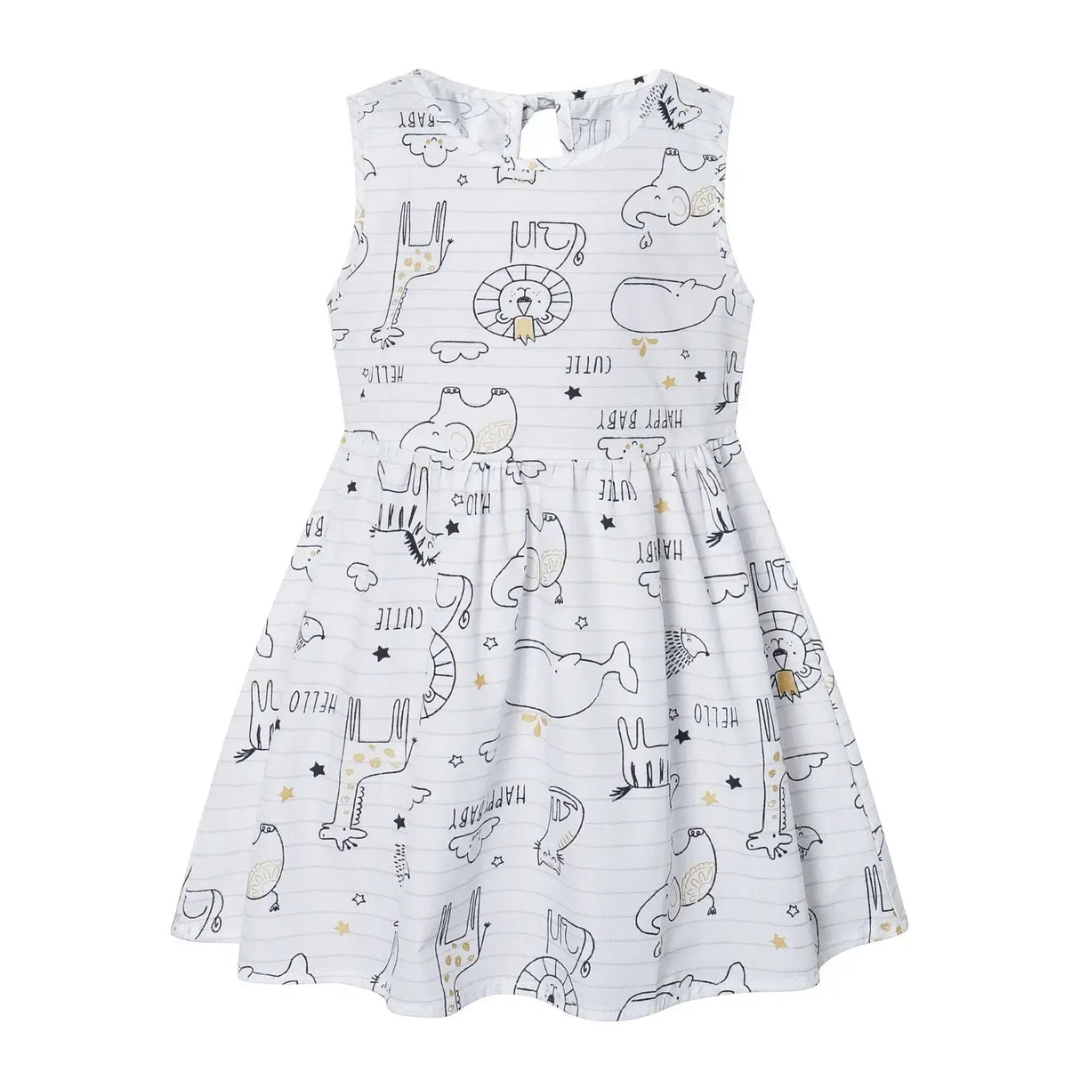 2025 Spring Summer Girl Vest Dress in cartoon pattern, above knee length, suitable for ages 4-6, made of cotton and linen.
