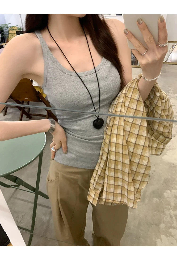 Basic Ribbed O-Neck Camisole Tank Top