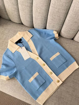 Tossy V-Neck Patchwork Knit Cardigan