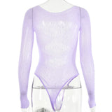 Women's Knitted Rhinestone Long Sleeve Bodysuit – Sexy Y2K Outfit
