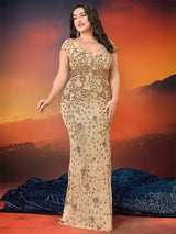 Women Plus Size Mermaid Sequin Formal Prom Dress