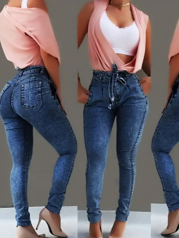 Women High Waist Skinny Stretch Jeans