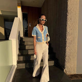 Tossy V-Neck Patchwork Knit Cardigan