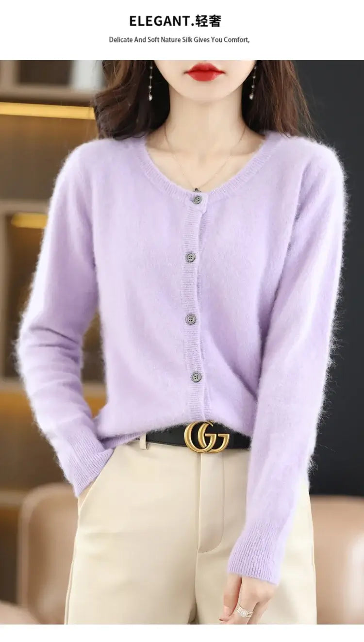 Women Mink Cashmere Knit Cardigan