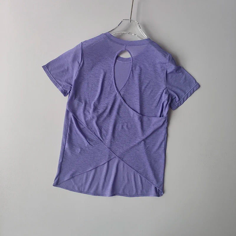 Women Mesh Hollow Back Fitness Shirt