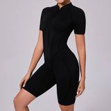 Women Sports Zipper Short Jumpsuit