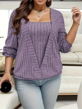 Women Plus Size Ribbed Sweatshirt Casual Long Sleeve