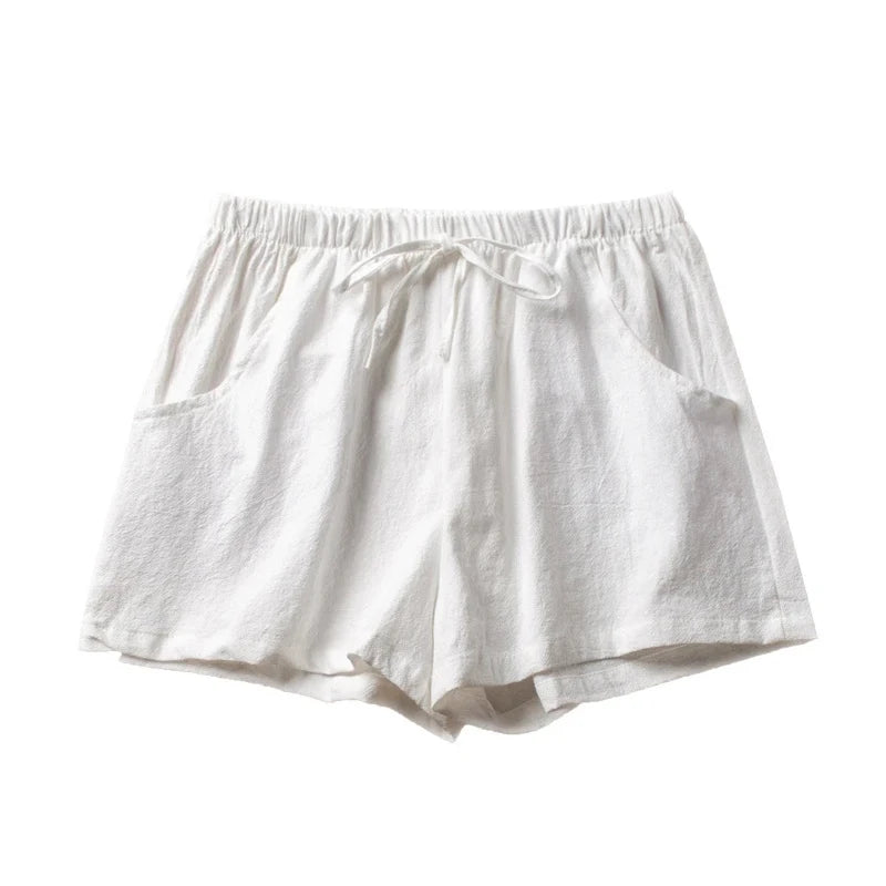 Women Cotton Linen High Waist Shorts