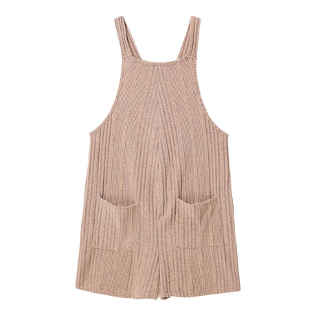 Sleeveless ribbed maternity jumpsuit in natural color, perfect for summer casual wear, made from organic cotton and spandex.