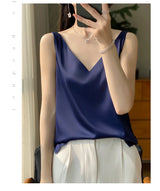 Ice Silk Satin V‑Neck Camisole Crop Top