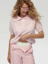 Women's Polo Collar Hollow Knit Sweater