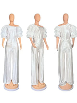 Women Satin Puff Sleeve Party Jumpsuit