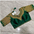 Green embroidered Indian blouse with gold detailing, perfect for traditional and ethnic wear for women.