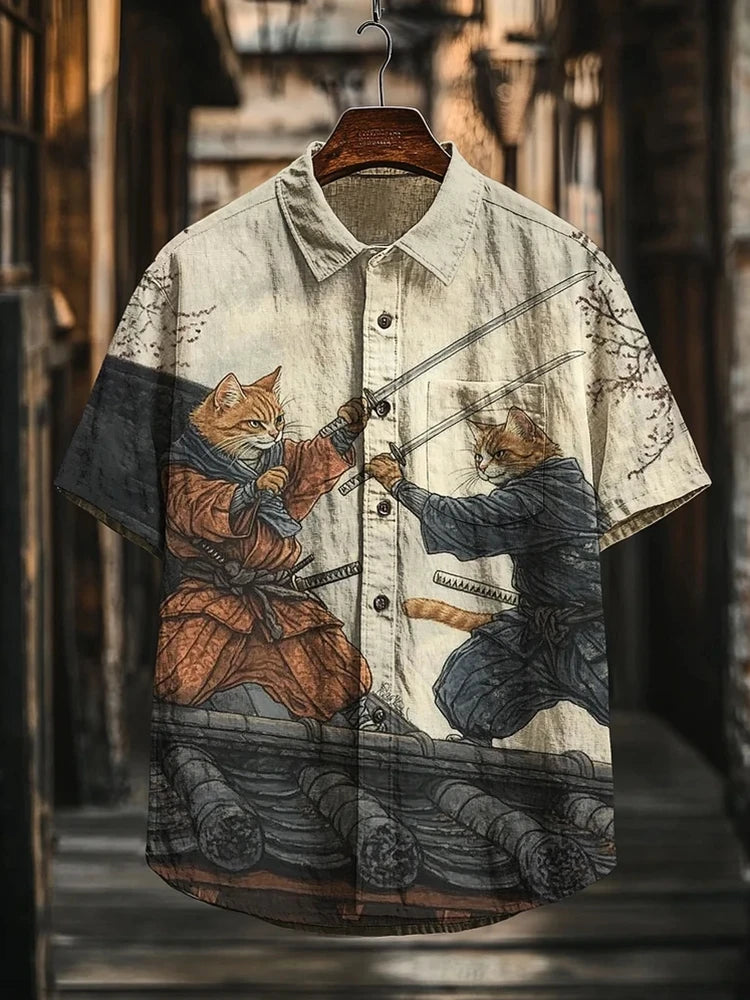 Men’s Funny Cat Lapel Shirt