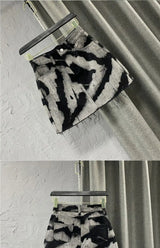 DyeDrape™ – Tie-Dye Short Denim Skirt (Black Gray, Fringed A-Line)