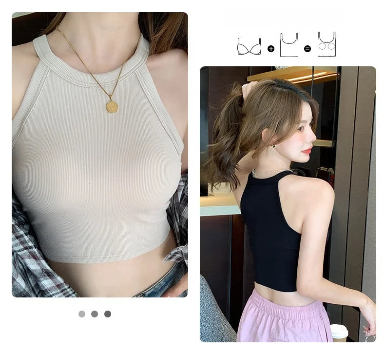 Cotton Knit Camisole Undershirt with Built-in Bra