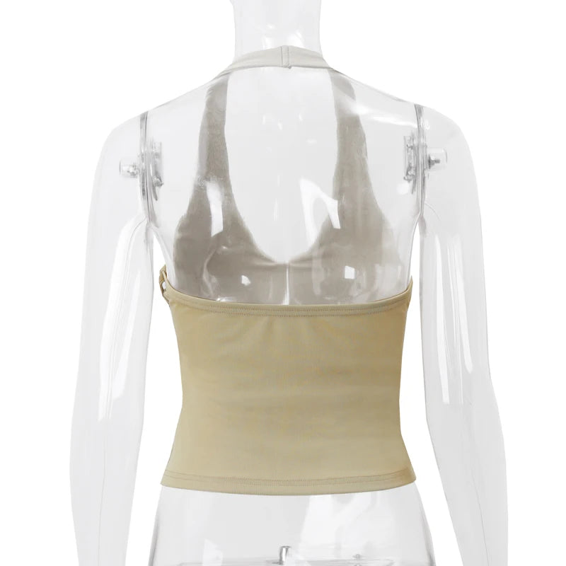 Korean Fashion Backless Halter Crop Tank