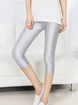 Women Shiny Neon Spandex Capri Leggings