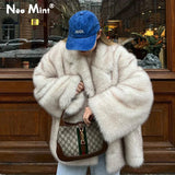 Neo Mint Gradient Faux Fur Oversized Women's Winter Coat
