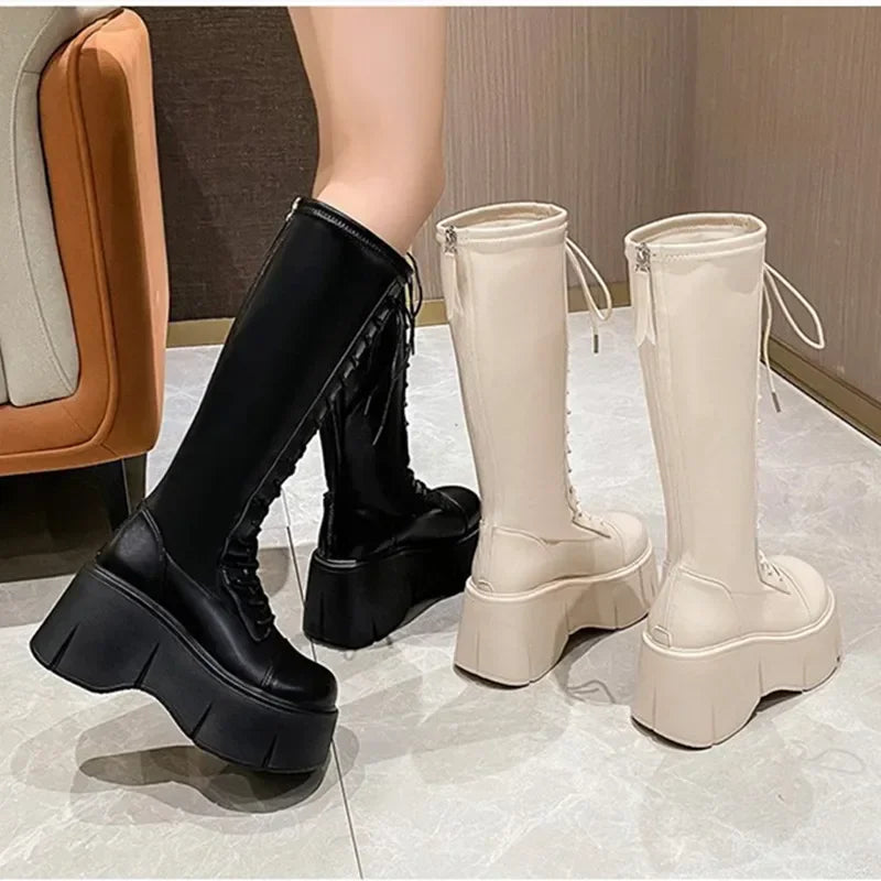 Women Mid Calf Boots Motorcycle Fuzzy Boots