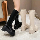 Women Mid Calf Boots Motorcycle Fuzzy Boots