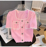 Women Square Neck Knit T-Shirt