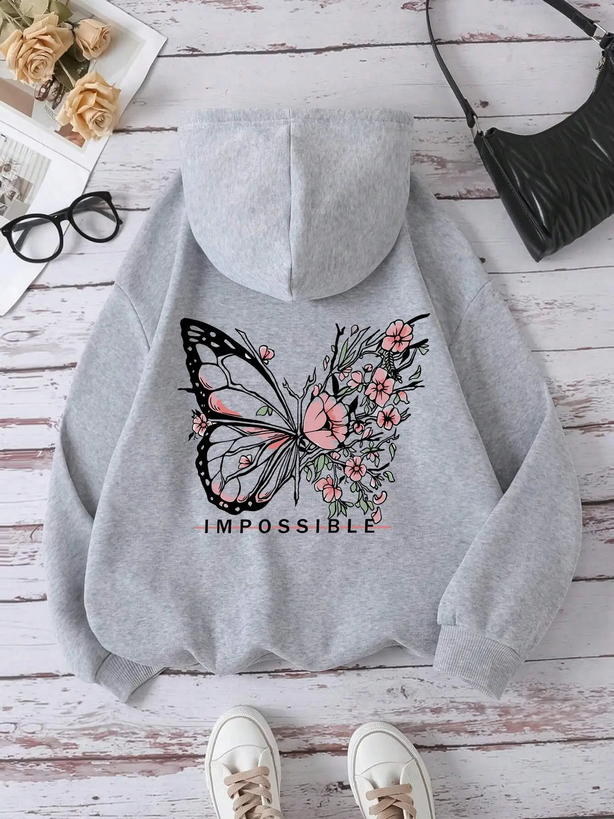 Rose Butterfly Graphic Hoodie