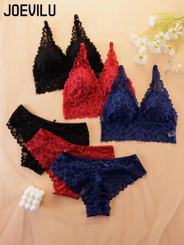 Women Contrast Lace Bra Set