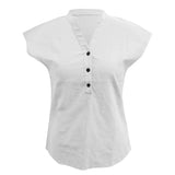 BreezyLuxe™ Cotton Linen V-Neck Blouse in white, designed for juniors age 18-35, perfect for summer wear.
