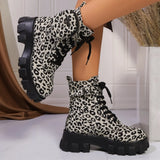 Women Leopard Print Ankle Boots – Winter High Heel Platform Shoes