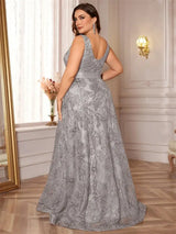 Women Plus Size V-Back Sequin Evening Cocktail Dress