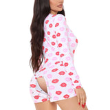 SleepFlick™ – Butt Flap V-Neck Pajama Romper (Playful, Cozy & Lounge-Friendly)