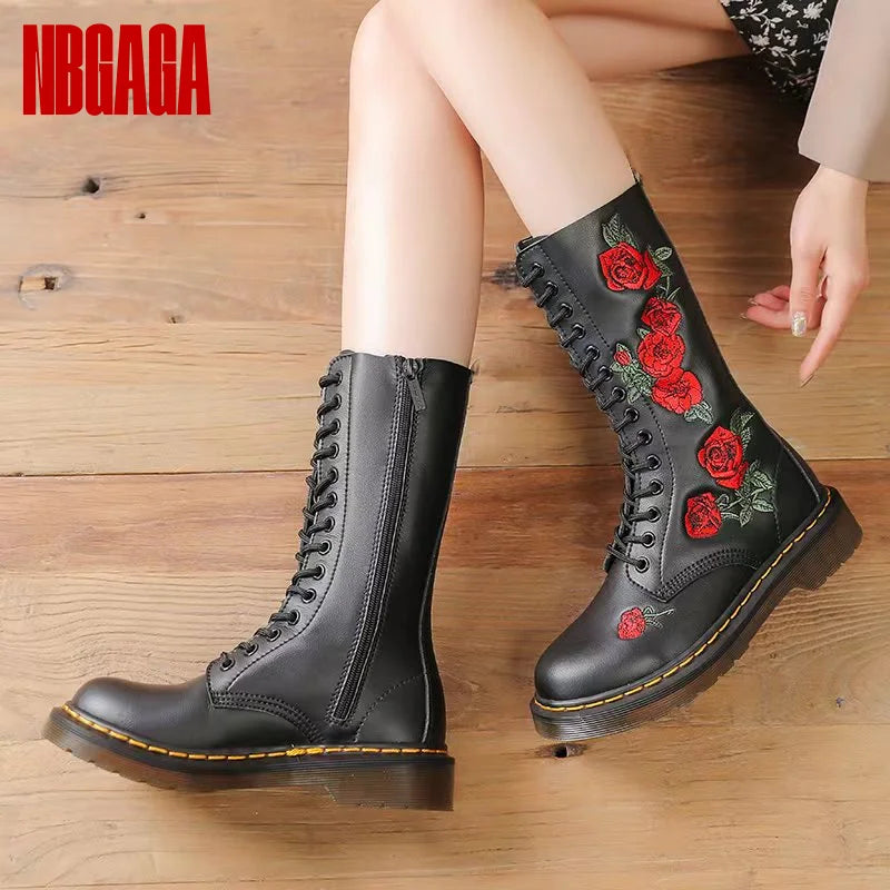 Women Mid Calf Boots Waterproof Warm Rain Shoes