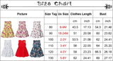 Size chart for 2025 Spring Summer Girl Vest Dress, showing US sizes and measurements for children aged 6 months to 6 years.