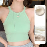 Cotton Knit Camisole Undershirt with Built-in Bra