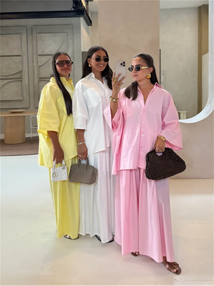 Women Cotton Wide Leg Pant Set