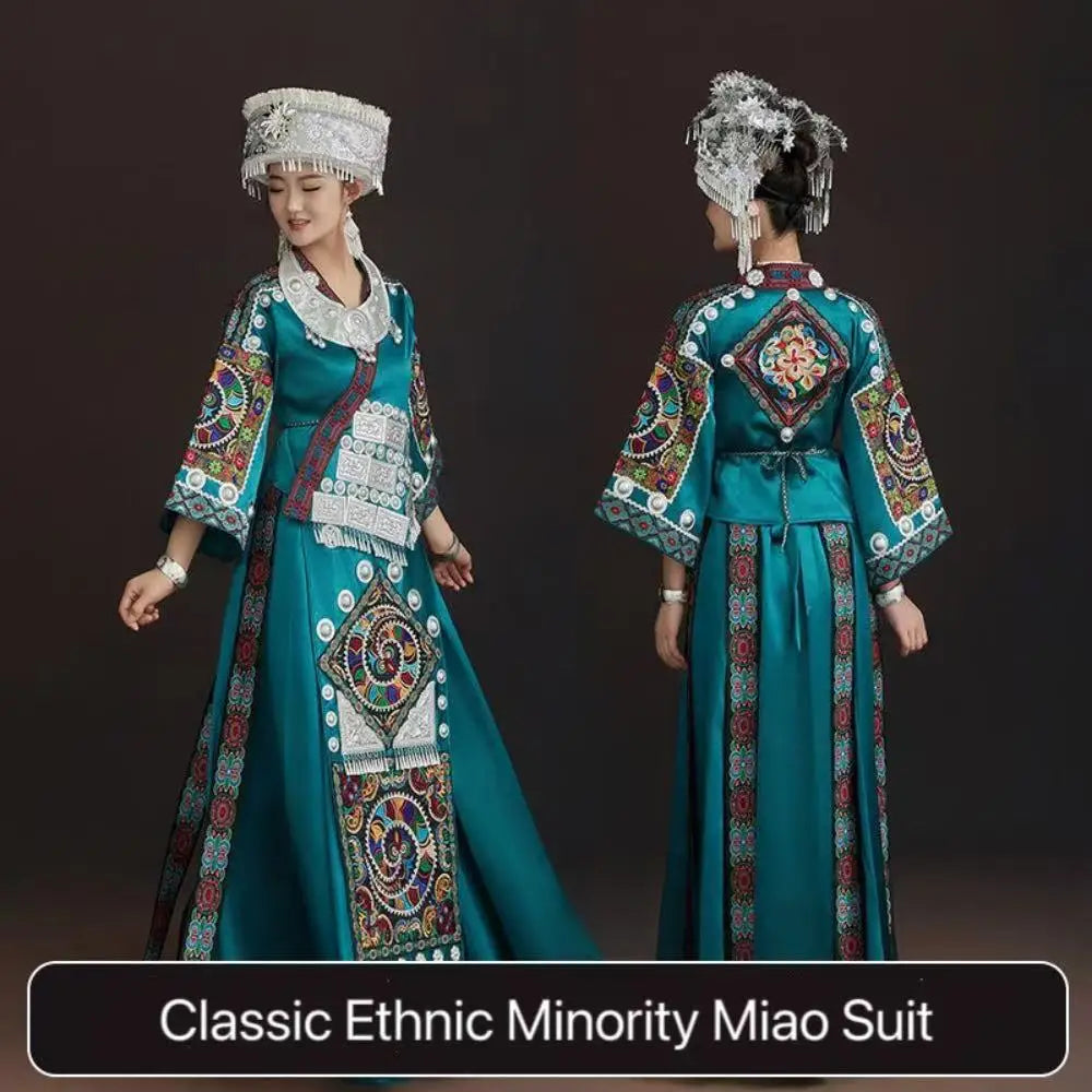 Classic Miao embroidery suit showcasing intricate patterns, ideal for festival celebrations and cultural events.