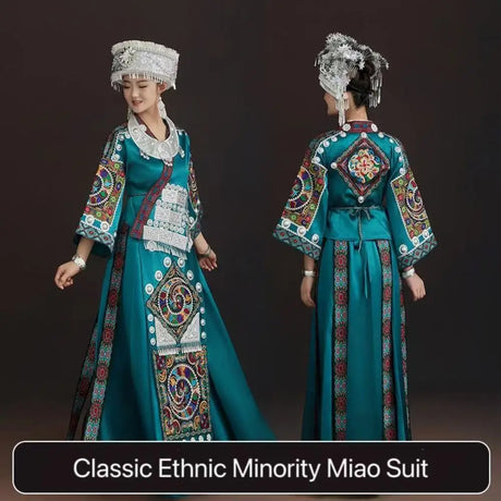 Classic Miao embroidery suit showcasing intricate patterns, ideal for festival celebrations and cultural events.