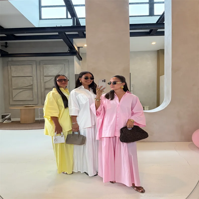 Women Cotton Wide Leg Pant Set